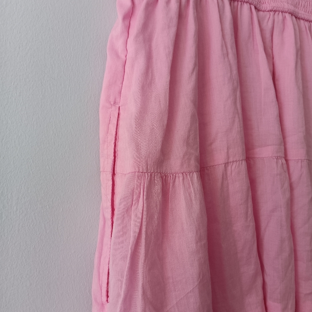 Hollister Pink Puff Sleeve Smocked Waist Tie Front Poplin Mini Dress M - Picture 6 of 8
